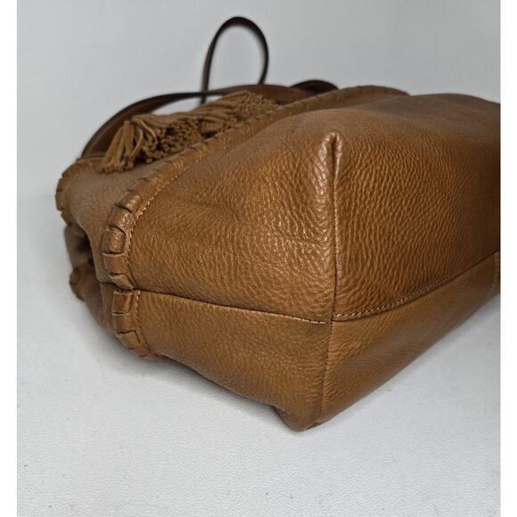 Vince Camuto Hobo Shoulder Bag Pebbled Leather Purse Tassels in Cognac Brown Lg - Picture 9 of 13